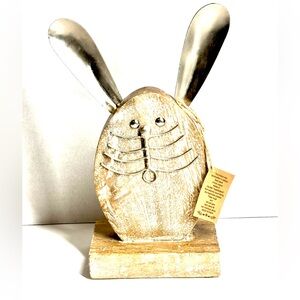 Wooden Metal Handcrafted Sculpture Made in India Easter Decor Bunny Rabbit